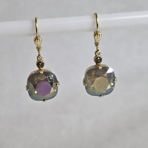 Catherine Popesco Gold Plated Crystal Drop Earrings Iridescent Square